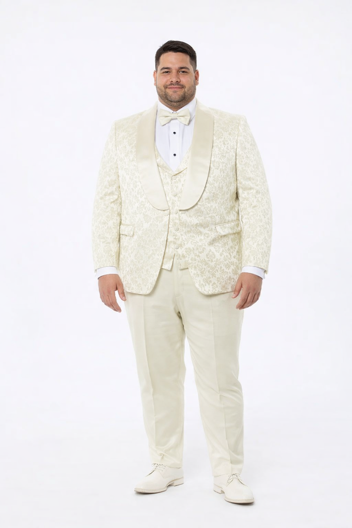 Mens Ivory Floral Shawl Lapel Tuxedo  Wedding & Prom Outfit