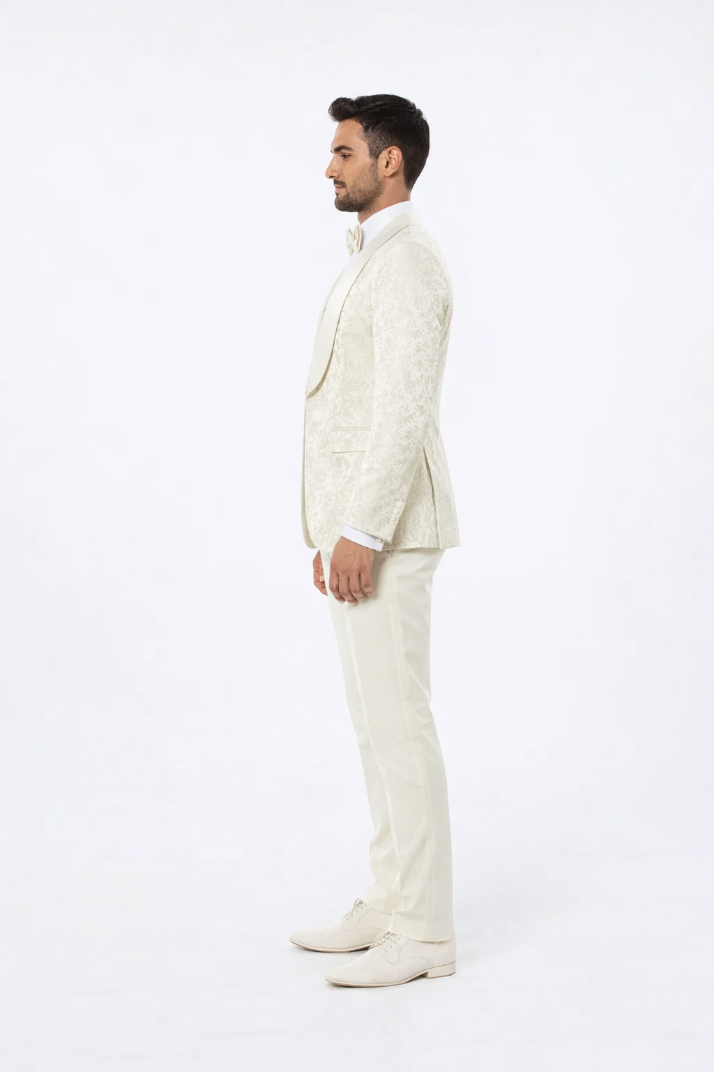Men’s Ivory Floral Shawl Lapel Tuxedo – Wedding & Prom Outfit