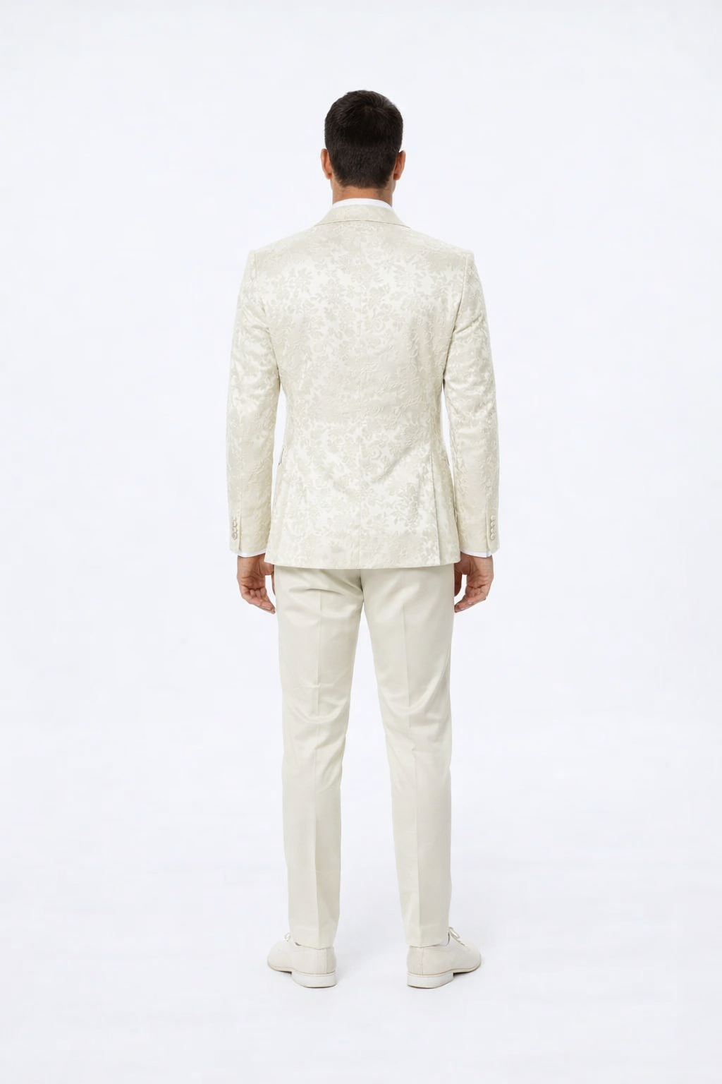 Men’s Ivory Floral Shawl Lapel Tuxedo – Wedding & Prom Outfit