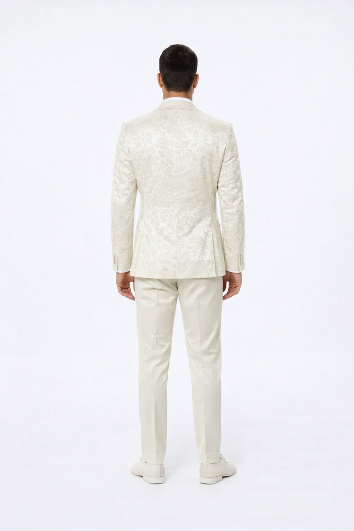 Mens Ivory Floral Shawl Lapel Tuxedo  Wedding & Prom Outfit