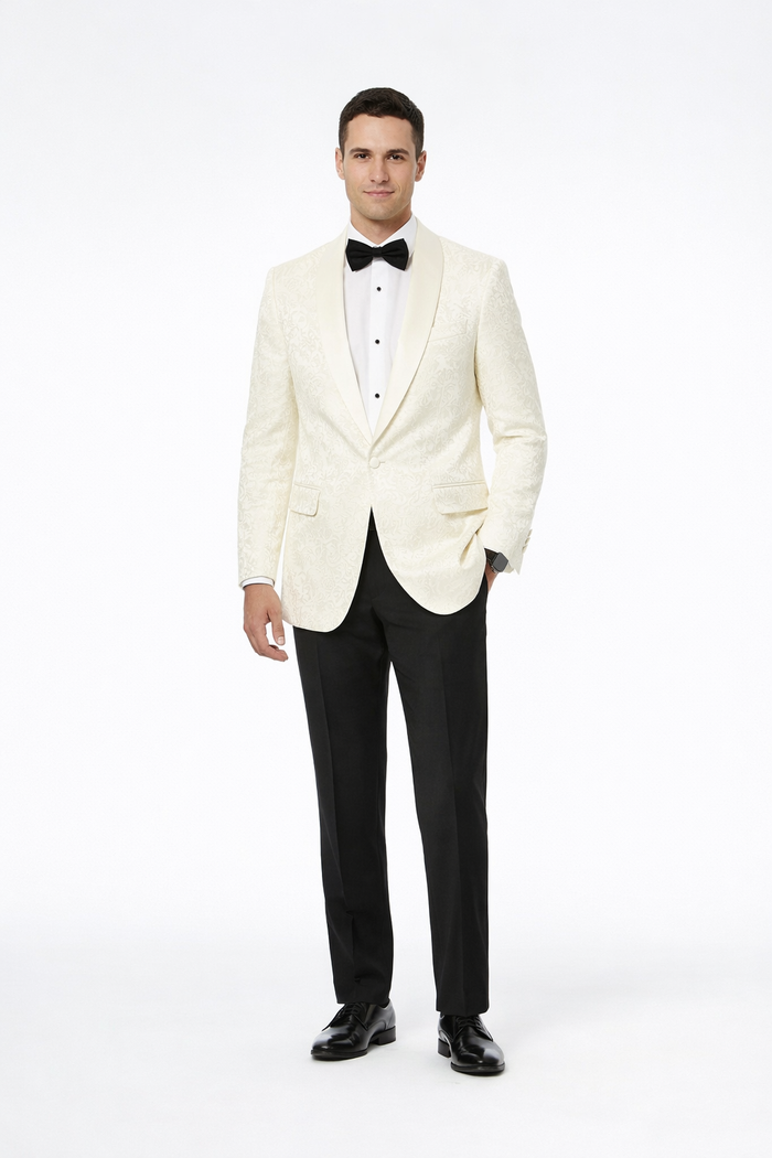 Ivory Paisley Tuxedo Jacket | Shawl Lapel Wedding & Prom Suit Blazer