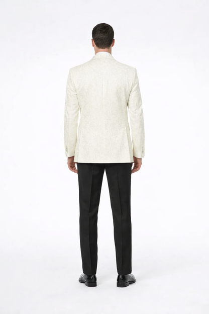 Ivory Paisley Tuxedo Jacket | Shawl Lapel Wedding & Prom Suit Blazer