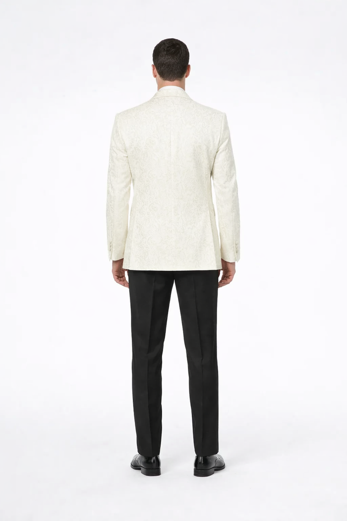 Ivory Paisley Tuxedo Jacket | Shawl Lapel Wedding & Prom Suit Blazer