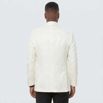 Ivory Paisley Tuxedo Jacket | Shawl Lapel Wedding & Prom Suit Blazer