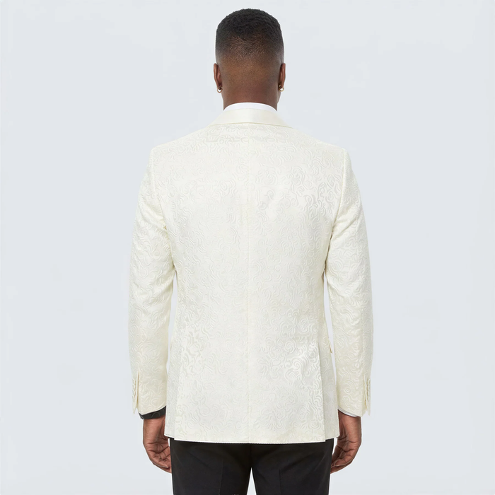 Ivory Paisley Tuxedo Jacket | Shawl Lapel Wedding & Prom Suit Blazer