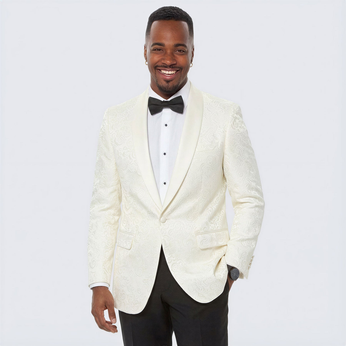 Ivory Paisley Tuxedo Jacket | Shawl Lapel Wedding & Prom Suit Blazer