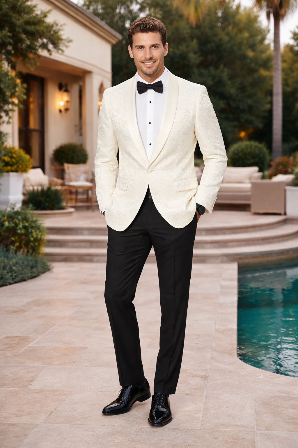 Ivory Paisley Tuxedo Jacket | Shawl Lapel Wedding & Prom Suit Blazer
