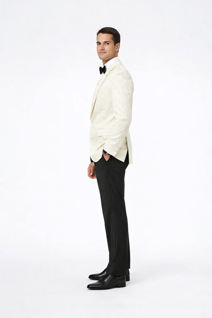 Ivory Paisley Tuxedo Jacket | Shawl Lapel Wedding & Prom Suit Blazer