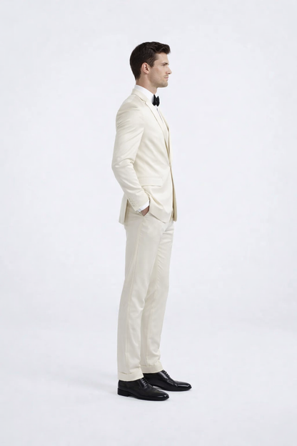 Men’s Designer Ivory Slim Fit Tuxedo – Peak Lapel Wedding Style
