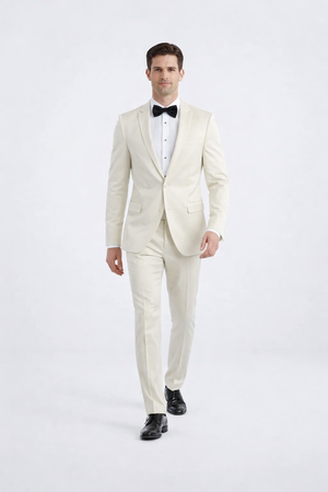 Men’s Designer Ivory Slim Fit Tuxedo – Peak Lapel Wedding Style