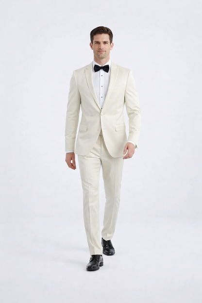 Men’s Designer Ivory Slim Fit Tuxedo – Peak Lapel Wedding Style