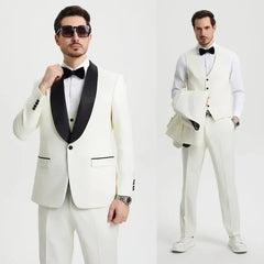 Stacy Adams 3pc Tuxedo Shawl Lapel, Off-White Ivory - Men's Tuxedo USA