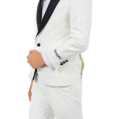 New Stacy Adams Boys Ivory Tuxedo Set, 5-Piece Black Shawl Collar - Men's Tuxedo USA