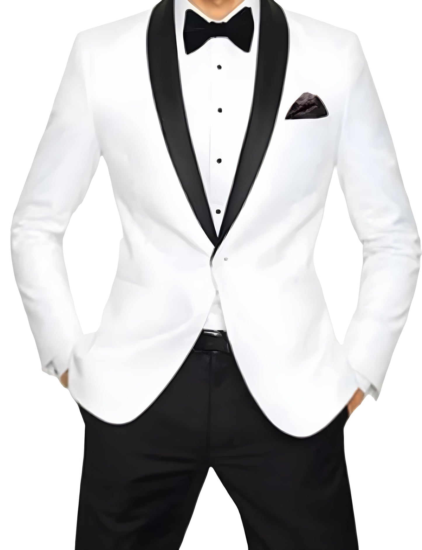 Ivory White Shawl Lapel Tuxedo for Men – Black Contrast Lapel Formal Suit Jacket