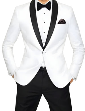 Ivory White Shawl Lapel Tuxedo for Men – Black Contrast Lapel Formal Suit Jacket