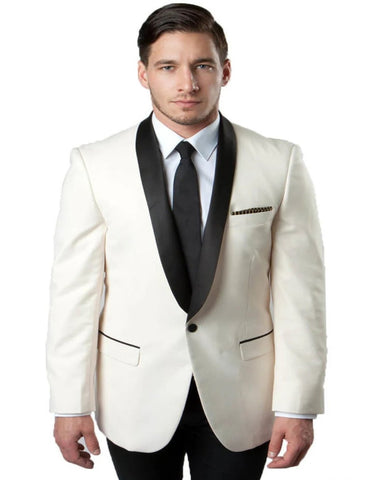 Men's One Button Shawl Lapel Ivory and Black Dinner Jacket