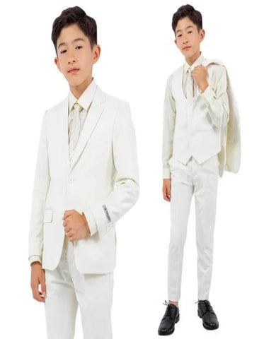 Exclusive Stacy Adams 5pc Boys Suit Slim-Fit, Ivory - Men's Tuxedo USA