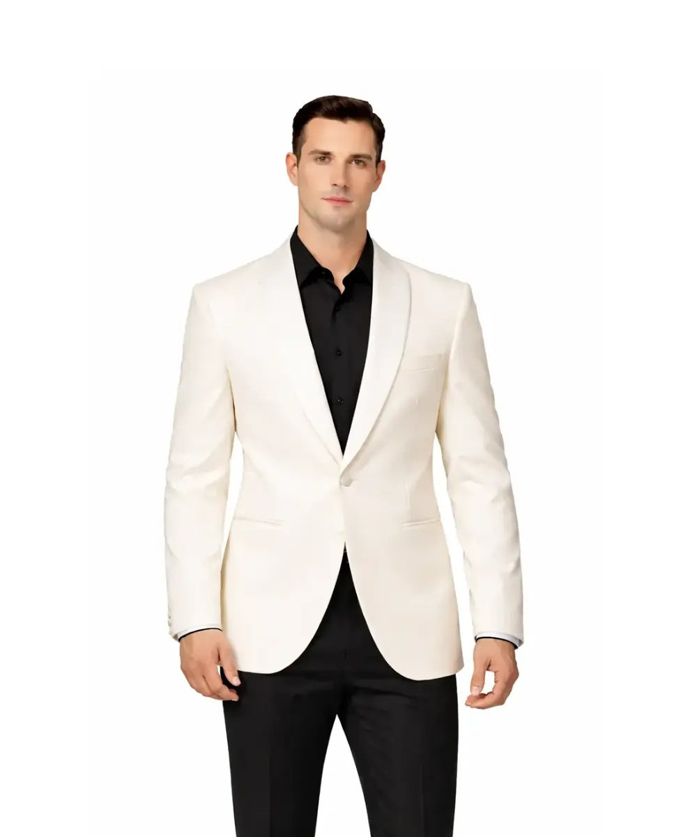 Men’s Ivory White Blazer with Shawl Collar – Modern Fit Formal Dinner Jacket
