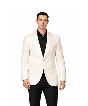 Men’s Ivory White Blazer with Shawl Collar – Modern Fit Formal Dinner Jacket