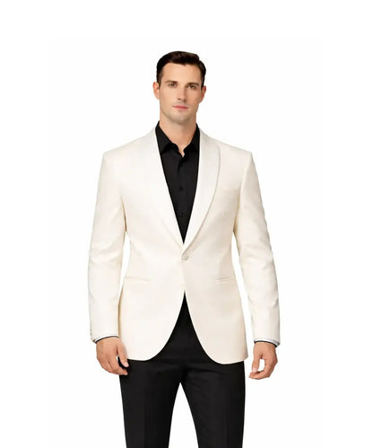 Men’s Ivory White Blazer with Shawl Collar – Modern Fit Formal Dinner Jacket
