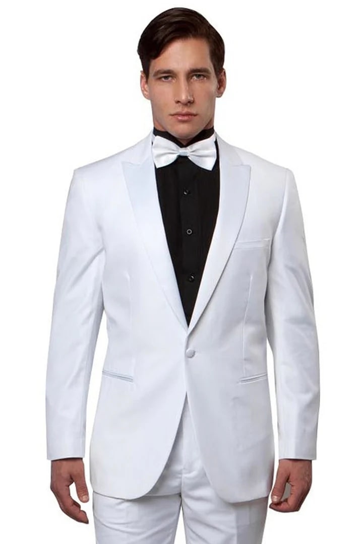 All White Mens Tuxedo - Wedding Suit - Men's Slim Fit One Button ...