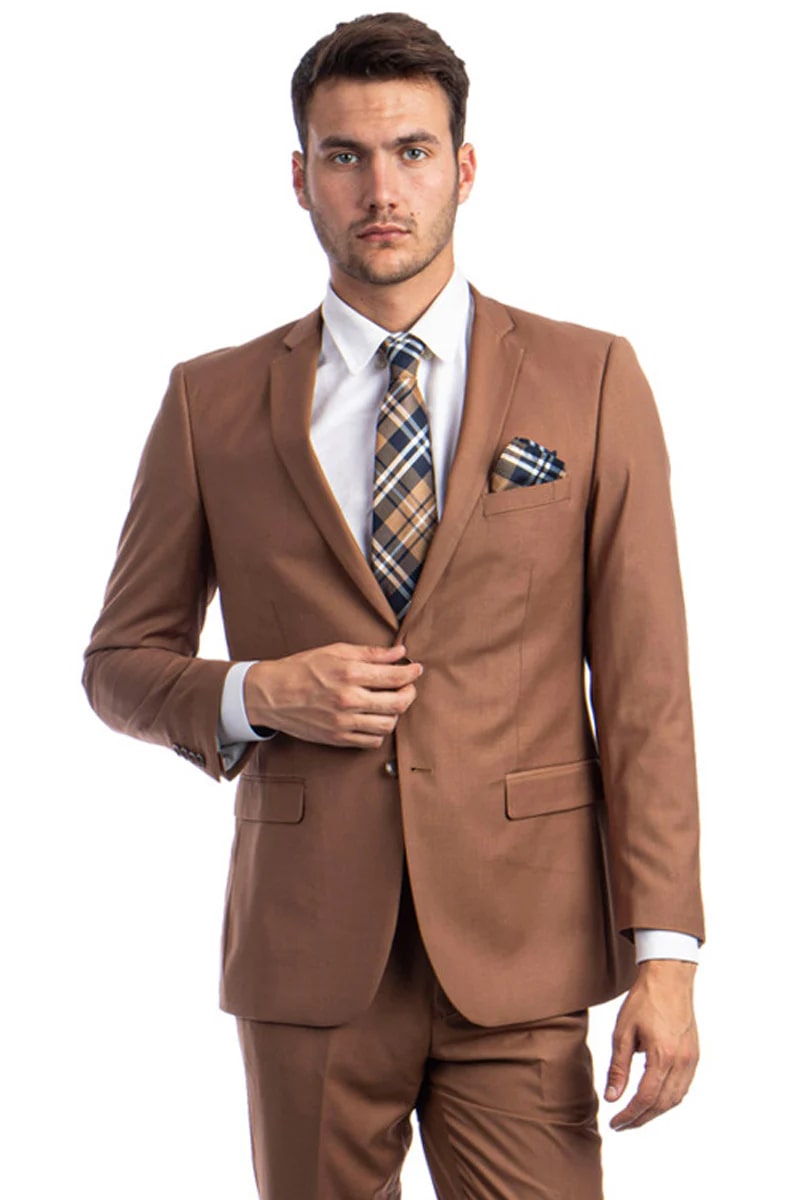 Cognac-Toned Slim Fit Suit for Men  Classic 2-Button Wedding Style