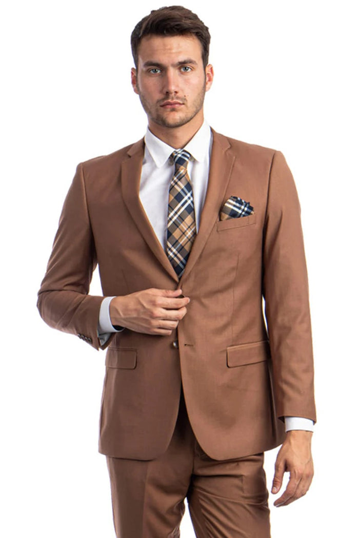 Cognac-Toned Slim Fit Suit for Men  Classic 2-Button Wedding Style