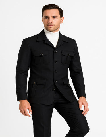 Black Safari Walking Suit for Men ƒ?? Rossiman Utility Jacket and Trousers Set