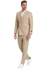 Tan Suits For Wedding - Tan Groomsmen Suits - Tan Pin-Stripe Tuxedo - Men's Tuxedo USA