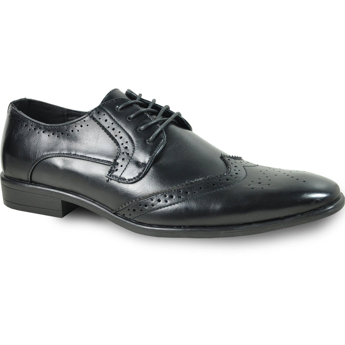 Bravo Mens Vintage Style 1920's Wingtip Lace Up Dress Shoe in Black
