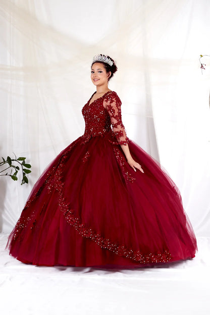 Lace 3/4 Bell Sleeve Quinceanera Dress Embroidered Ball Gown by Calla KY-70029