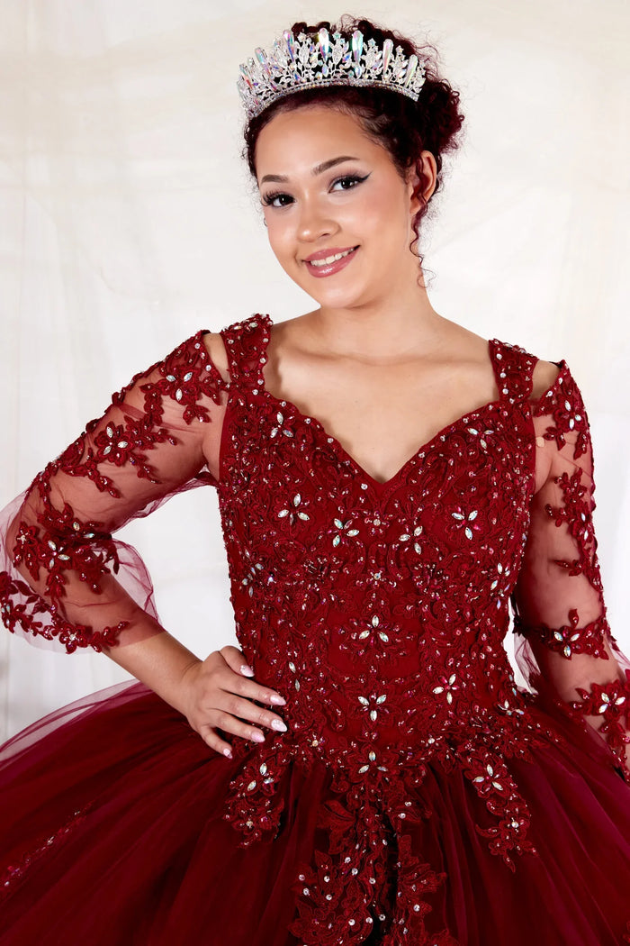 Lace 3/4 Bell Sleeve Quinceanera Dress Embroidered Ball Gown by Calla KY-70029