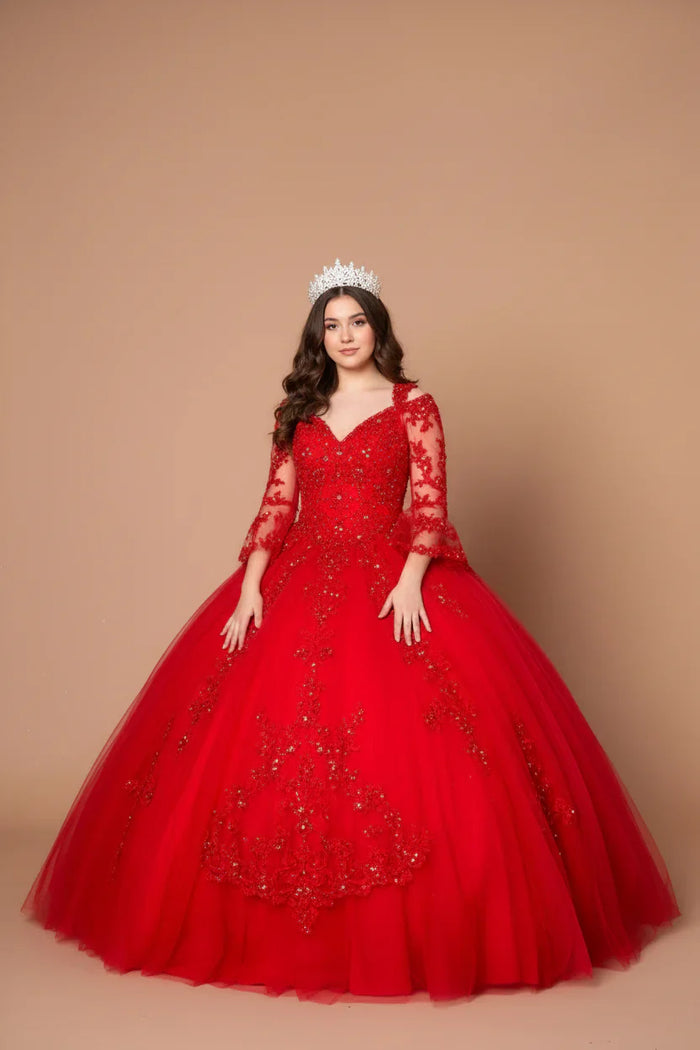 Lace 3/4 Bell Sleeve Quinceanera Dress Embroidered Ball Gown by Calla KY-70029