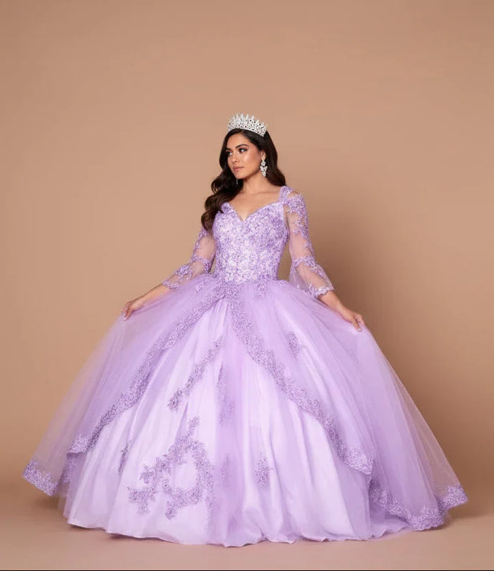 Lace 3/4 Bell Sleeve Quinceanera Dress Embroidered Ball Gown by Calla KY-70029