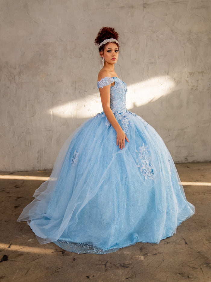 3D Floral Off-Shoulder Glitter Ball Gown by Calla KY-73112