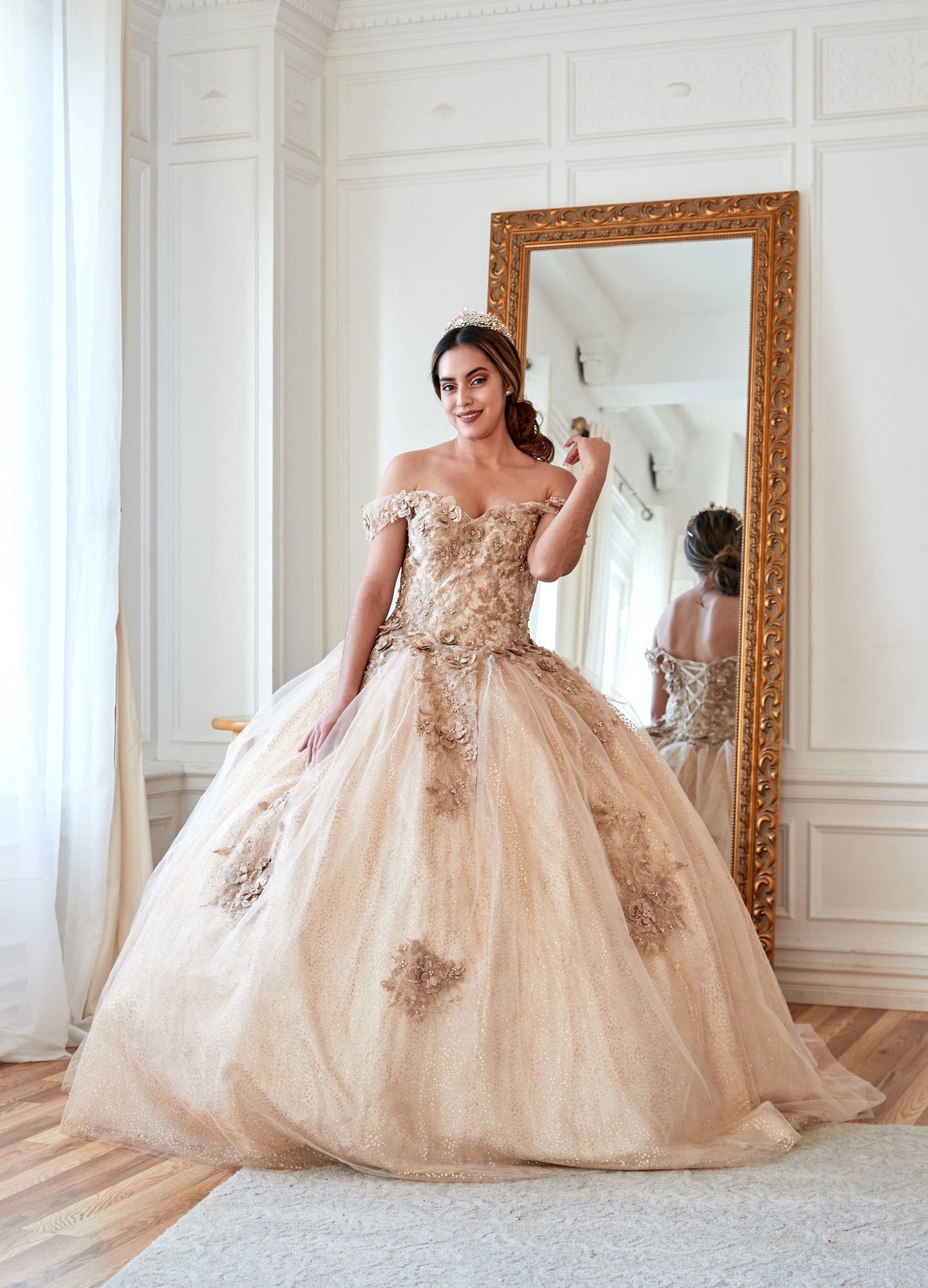 3D Floral Off-Shoulder Glitter Ball Gown by Calla KY-73112