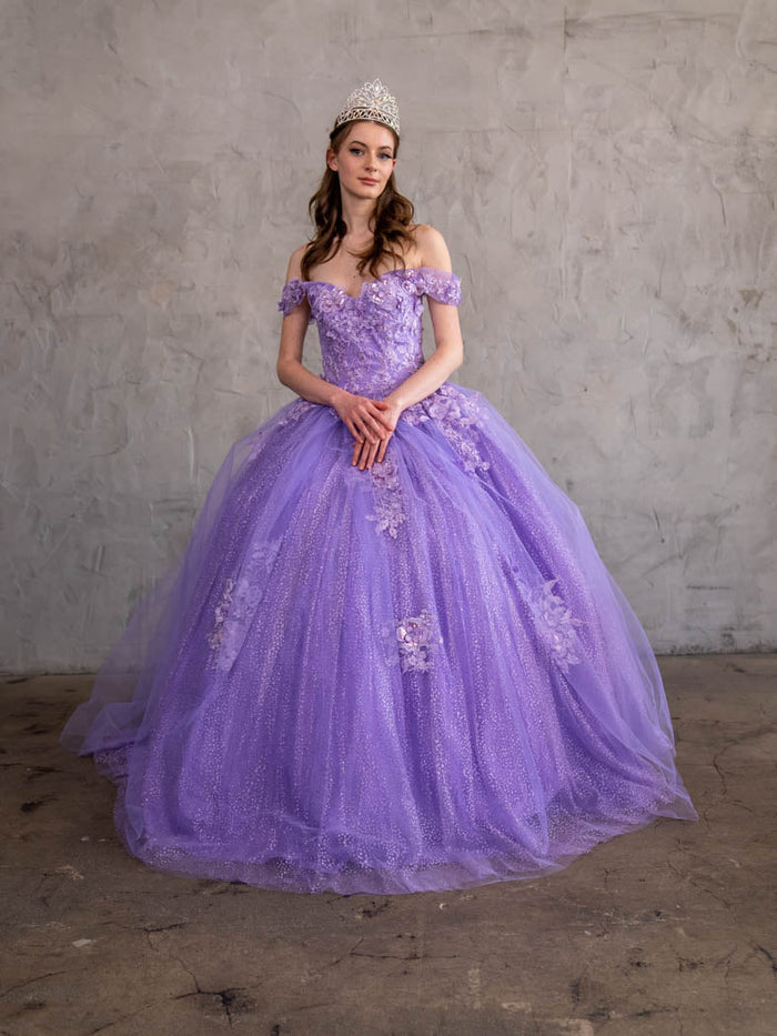 3D Floral Off-Shoulder Glitter Ball Gown by Calla KY-73112