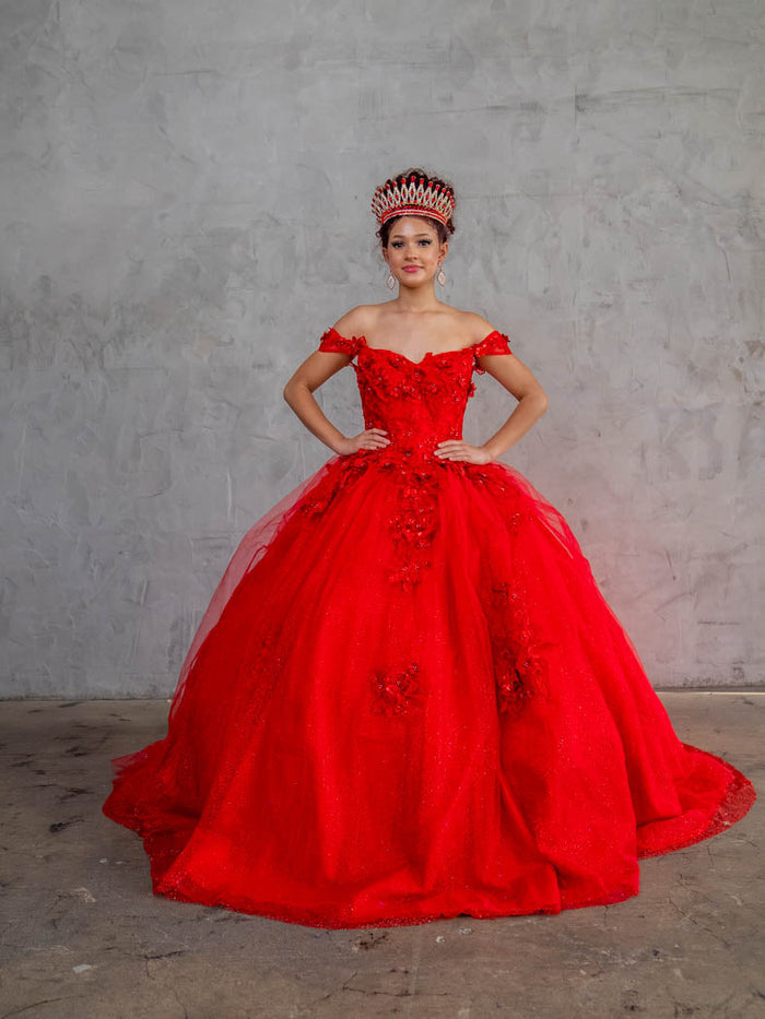 3D Floral Off-Shoulder Glitter Ball Gown by Calla KY-73112