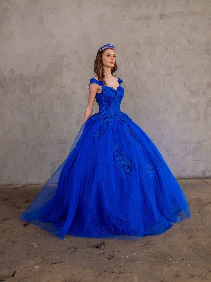 3D Floral Off-Shoulder Glitter Ball Gown by Calla KY-73112