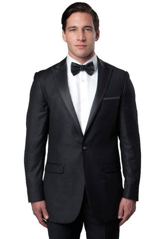 Mens Gray Tuxedo - Grey Wedding Suit-Mens  Skinny Fit  One Button Satin Trim Peak Lapel Prom & Wedding Tuxedo  In Charcoal Grey