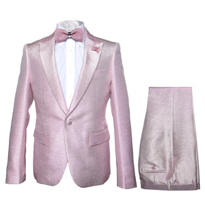 Rossi Man LEO RM1641 ?? Pink Shimmer Slim Fit 3-Piece Suit for Men