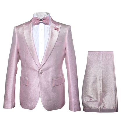 Rossi Man LEO RM1641 ?? Pink Shimmer Slim Fit 3-Piece Suit for Men
