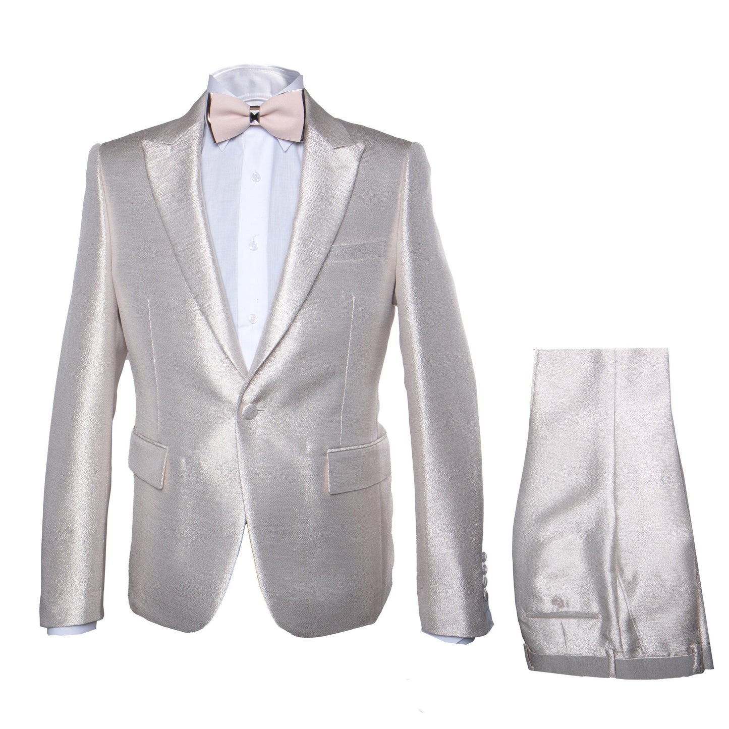 Rossi Man LEO RM1642 ?? Off-White Shimmer Slim Fit 3-Piece Suit for Men