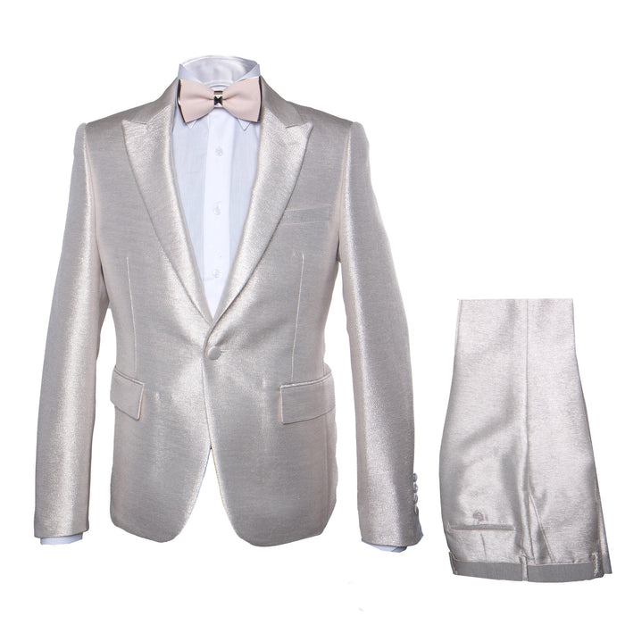 Rossi Man LEO RM1642 ?? Off-White Shimmer Slim Fit 3-Piece Suit for Men