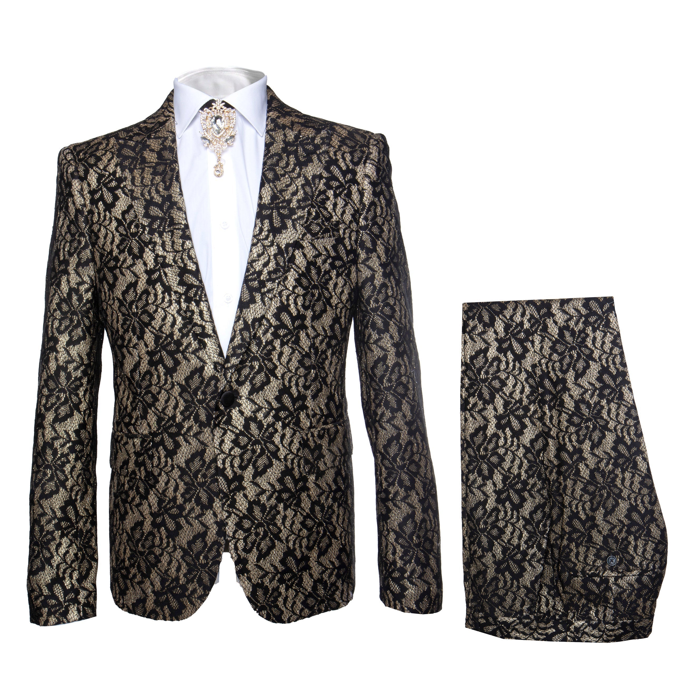 Rossi Man LEO RM1901 ƒ?? Gold & Black Designer Tuxedo for Men | Slim Fit