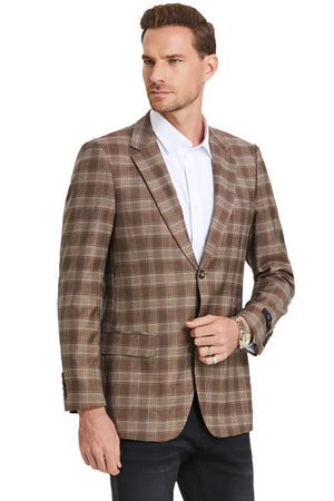 Saco vaquero - Western Sport Coat - Western Blazer- Men's Slim Fit Business Casual Light Brown Glen Plaid Sport Coat