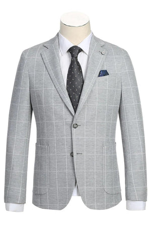 Saco vaquero - Western Sport Coat - Western Blazer- Mens Half Canvas Unconstructed Sport Coat Blazer In Light Grey & White Windowpane Plaid