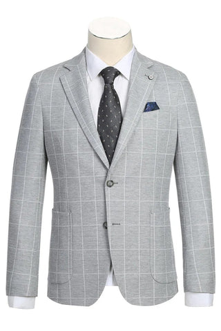 Saco vaquero - Western Sport Coat - Western Blazer- Mens Half Canvas Unconstructed Sport Coat Blazer In Light Grey & White Windowpane Plaid