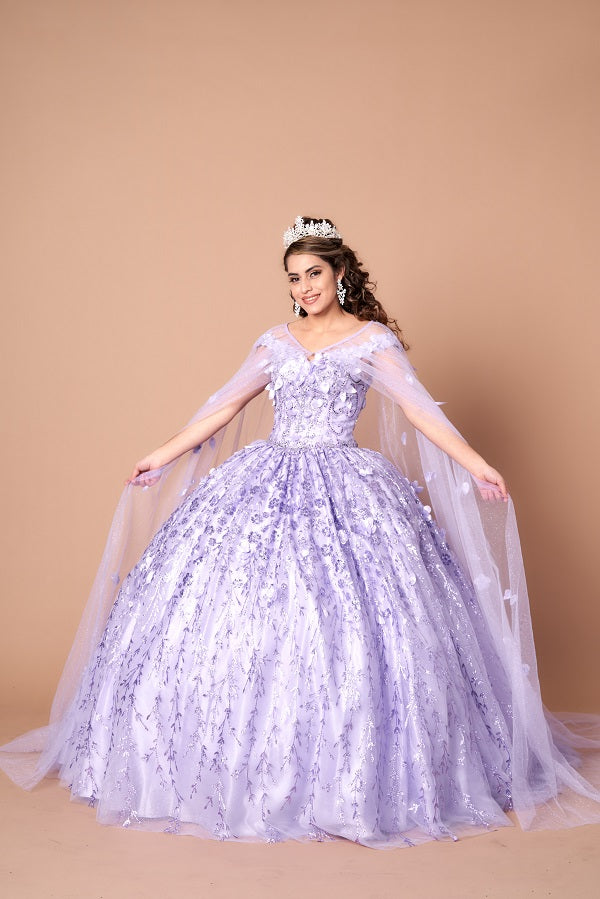 3D Floral Off Shoulder Cape Ball Gown by Calla SCL-30001