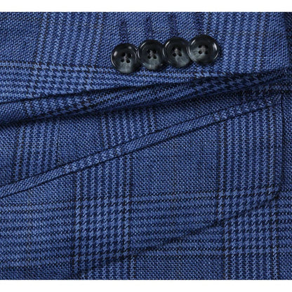 Saco vaquero - Western Sport Coat - Western Blazer- Mens Slim Fit Two Button Summer Linen Sport Coat Blazer In Navy Blue Windowpane Plaid